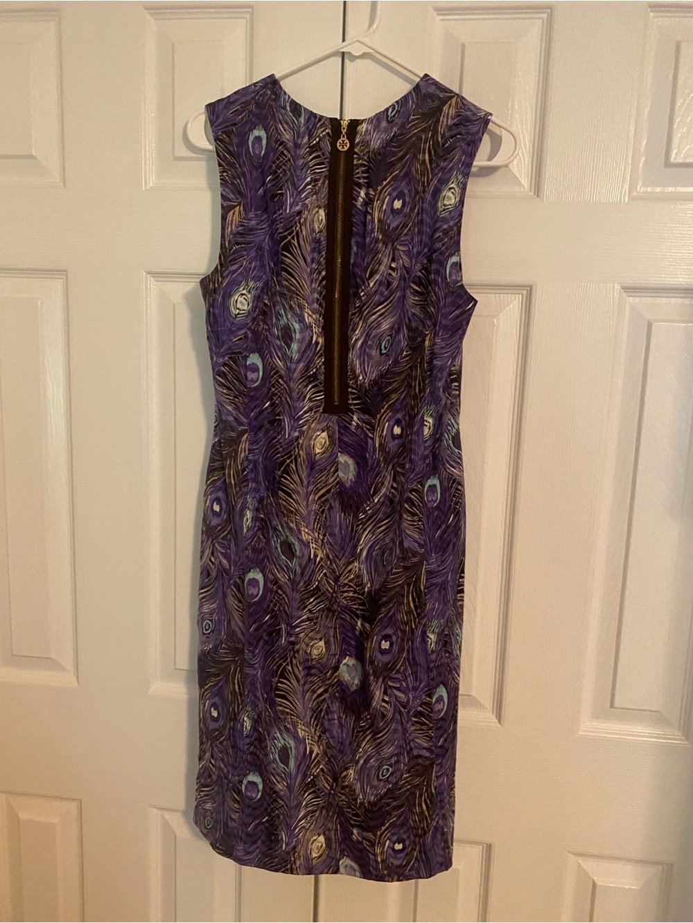 Tory Burch Purple Peacock-Print Sleeveless Shift Dress - Picture 2 of 4